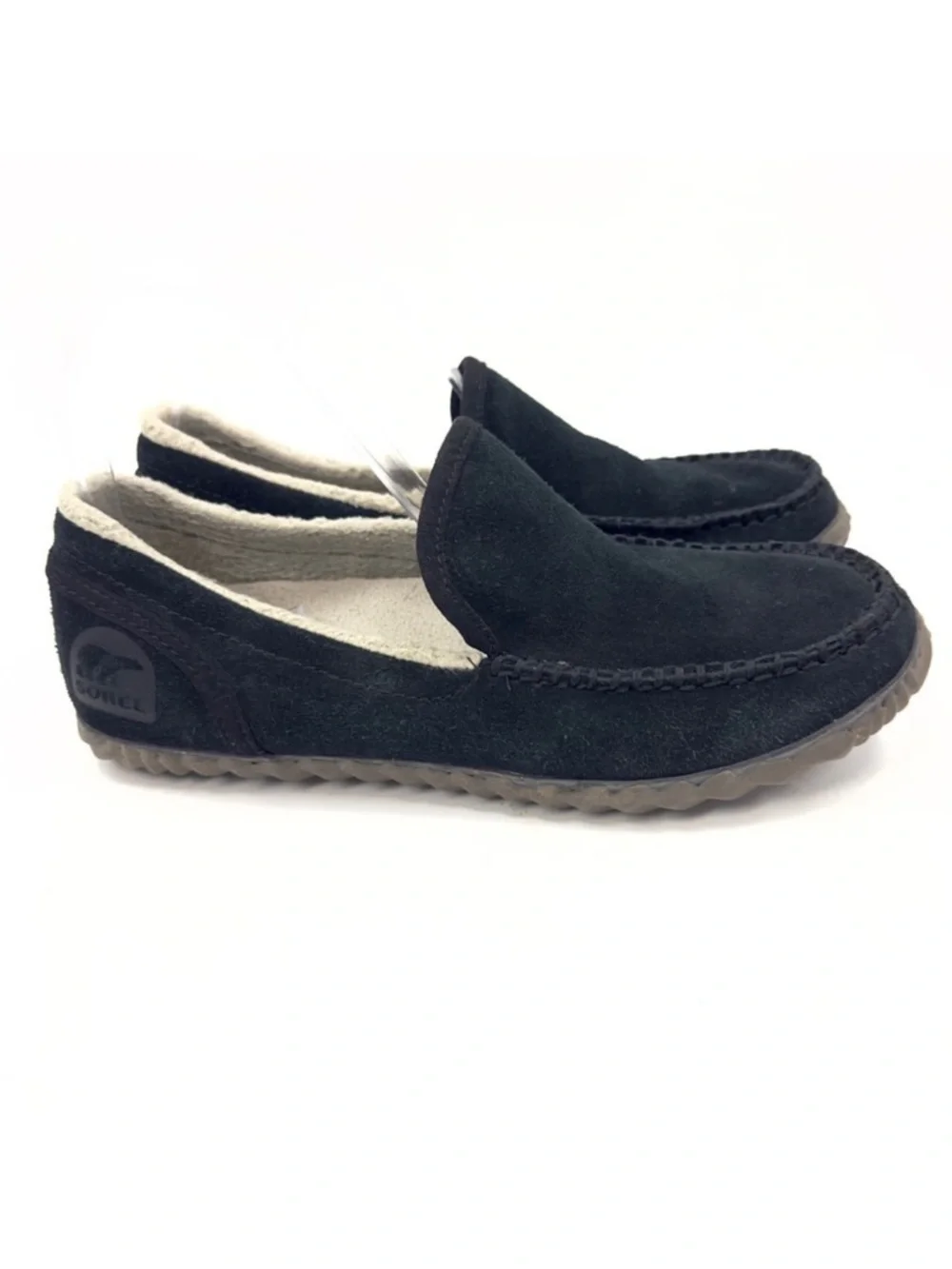 Sorel Dude Moc Slippers Mens 7 Womens 8.5 Suede Faux Fur Lined Warm Cozy Outdoor